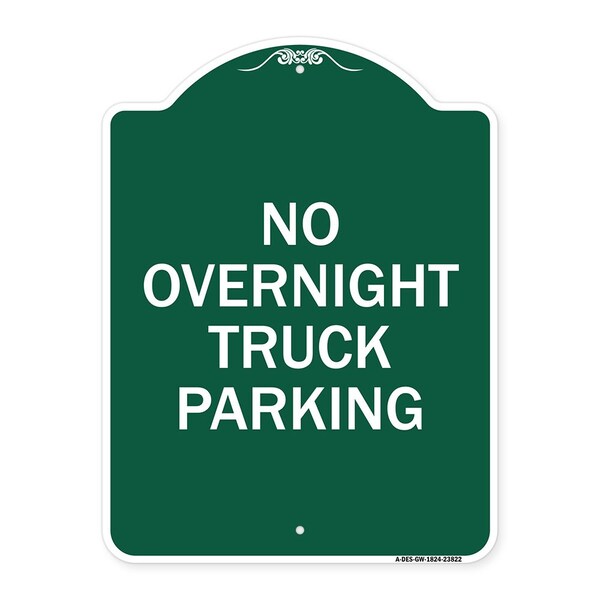 Designer Series No Overnight Truck Parking, Green & White Aluminum Sign, 18" x 24", GW-1824-23822
